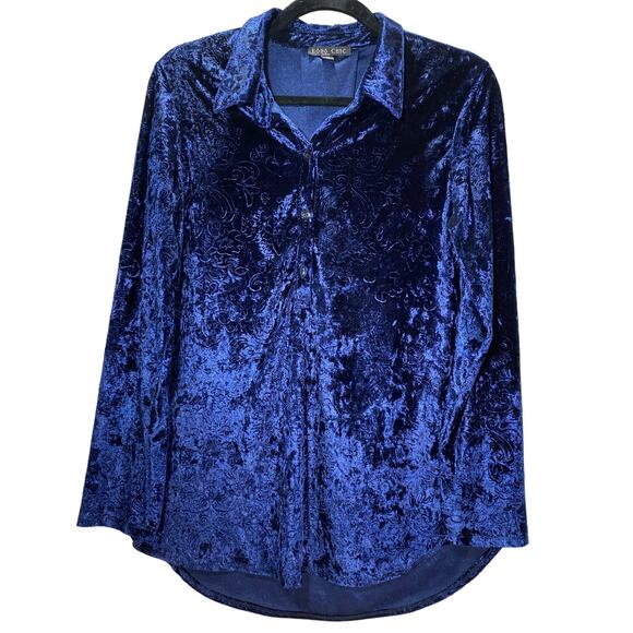 Boho Chic Velvet Hippie Tunic Womens M Raised Print Royal Blue Flare Sleeve - Picture 6 of 8